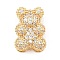 Brass Micro Pave Cubic Zirconia Slide Charms, Long-Lasting Plated, Bear, Golden, 15x11x7mm, Hole: 1x10mm and 3x1.5mm