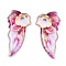 Epoxy Resin Pendants, Butterfly's Wing with Flower Charm, with Gold Foil & Glitter Powder, Camellia, 36~37x18~18.5x2~3mm, Hole: 1mm