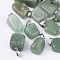 24Pcs Natural Green Aventurine Pendants, with Stainless Steel Snap On Bails, Nuggets, Stainless Steel Color, 15~35x10~20x5~15mm, Hole: 3x7.5mm