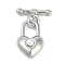 Brass Toggle Clasps, Cadmium Free & Nickel Free & Lead Free, with ABS Imitation Pearl, Heart, Platinum, Heart: 13x8.5x6mm, Hole: 5.5x3.5mm, Bar: 12x4x2.5mm, Hole: 1mm
