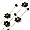 Handmade 304 Stainless Steel Beaded Chains, Soldered, with 316 Stainless Steel Cable Chains, Glass Beads & Spool, Ion Plating(IP), Flower, Golden, Black, Flower: 9x8x3mm