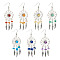 Brass Dangle Earring, with Natural Mixed Stone & Synthetic Turquoise and Alloy Pendant, Suncratcher with Wing, Seven Chakras, 75mm, 7pair/set