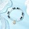 Brass Charm Bracelets, Natural Quartz Crystal & Larvikite Round Beads Stretch Bracelets for Women, with Shell Pearl Beads, Sun, Inner Diameter: 2 inch(5.1cm)