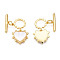 Brass Toggle Clasps, with Freshwater Shell, Cadmium Free & Nickel Free & Lead Free, Heart, Real 18K Gold Plated, 27mm long, Bar: 4x16x2mm, hole: 1mm, Jump Ring: 5x1mm, Inner Diameter: 3mm, Heart: 13x13.5x2mm, Hole: 1mm
