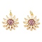 Rack Plating Brass Micro Pave Clear Cubic Zirconia Pendants, Cadmium Free & Lead Free, Real 16K Gold Plated, Sun, Medium Violet Red, 20x18x3.5mm