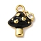 Brass Micro Pave Clear Cubic Zirconia Enamel Pendants, Mushroom Charms, Rack Plating, Long-Lasting Plated, Cadmium Free & Lead Free, Real 18K Gold Plated, Black, 17x13.5x5mm, Hole: 2.5mm