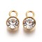 Ion Plating(IP) Glass Rhinestone Charms, April Birthstone Charms, with Real 18K Gold Plated Tone 201 Stainless Steel Findings, Flat Round, Crystal, 10x6x4mm, Hole: 2.3mm