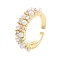 Brass Cubic Zirconia Open Cuff Rings for Women, Cadmium Free & Lead Free, with ABS Imitation Pearl Beads, Golden, 6mm, Inner Diameter: Adjustable