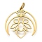 304 Stainless Steel Pendants, with Jump Ring, Moon with Flower Charm, Laser Cut, Ion Plating(IP), Real 18K Gold Plated, 19.5x19x1mm, Hole: 3mm