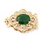 Brass Micro Pave Clear Cubic Zirconia Box Clasps, 2-Strand, 4-Hole, with Green Glass Rhinestone, Rhombus, 17x25.5x9.5mm, Hole: 1.4mm