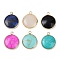 Natural & Synthetic Mixed Gemstone Pendants, Flat Round Charms, with Brass Settings, Lead Free & Cadmium Free, Rack Plating, Golden, Mixed Dyed and Undyed, 22~23x18.5~19.5x4~5mm, Hole: 1.8~2mm