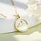 Flat Round 201 Stainless Steel Pave Natural Shell Mustard Seed Pendant Necklaces for Women, Seashell Color, Golden, 17.72 inch(45cm)