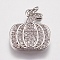 Brass Micro Pave Cubic Zirconia Charms, Pumpkin, Platinum, 15x13x2.5mm, Hole: 2mm