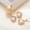 Brass Micro Pave Clear Cubic Zirconia Pendant Necklaces & Stud Earrings & Rings Sets, with Natural Freshwater Pearl, Golden, 15x15mm