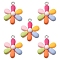 Opaque Resin Pendants, Rainbow Color Flower Charm, with Platinum Tone Metal Loops, Colorful, 20mm