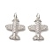 Eco-Friendly Brass Micro Pave Clear Cubic Zirconia Pendants, Lead Free & Cadmium Free, Plane, Real Platinum Plated, 16x13x3mm, Hole: 3.5mm