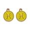 Alloy Enamel Pendants, Flat Round with Constellation/Zodiac Sign, Golden, Pisces, 15x12x2mm, Hole: 1.5mm