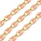 Ion Plating(IP) Brass Dapped Chains, Cable Chains with Enamel, Real 18K Gold Plated, Soldered, with Spool, Flat Oval, Light Coral, 8.5x4x1.5mm, about 32.81 Feet(10m)/Roll