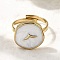 304 Stainless Steel Cuff Rings, Flat Round, with Enamel for Women, Golden, Ion Plating(IP), White, Inner Diameter: 17mm