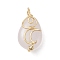 Natural Rose Quartz Copper Wire Wrapped Pendants, Teardrop Charms with Moon, Golden, 24x13x7.5~8mm, Hole: 2~2.5mm