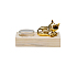 Ceramic Fox Candle Holder, with Wood Base, Glass Cup, Perfect Home Party Decoration, Cornsilk, 6.8x13.5x10.3cm, Inner Diameter: 4.5cm
