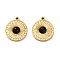 Natural Obsidian Flat Round Charms, with 304 Stainless Steel Settings, Real 14K Gold Plated, 13.5x12x3mm, Hole: 1.2mm