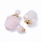 Faceted Natural Rose Quartz Openable Perfume Bottle Pendants, Essential Oil Bottles, with Golden Tone 304 Stainless Steel Findings, 35.5~37.5x23x13.5mm, Hole: 1.8mm, Capacity: about 2ml(0.06 fl. oz)