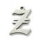 Non-Tarnish 201 Stainless Steel Pendants, Stainless Steel Color, Old Initial Letters Charms, Letter Z, 20x14.5x1.6mm, Hole: 1.8mm