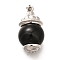 Brass & Natural Black Agate(Dyed & Heated) Pendants, Round Charms, Cadmium Free & Lead Free, Long-Lasting Plated, Rack Plating, Platinum, 24x12.5mm, Hole: 2x4mm