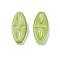 Transparent Glass Beads, Oval with Flower, Baking Paint, Yellow Green, 20x9.5x4mm, Hole: 1.2mm