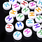 Initial Acrylic Beads, Horizontal Hole, Flat Round, Mixed Color, Letter.H, 7x3.5~4mm, Hole: 1.2mm, about 370pcs/50g