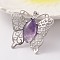 Butterfly Platinum Tone Brass Natural Amethyst Pendants, 43x45x7mm, Hole: 9x5mm