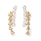 Rack Plating Brass Micro Pave Cubic Zirconia Studs Earrings, with Plastic Pearl, Long-Lasting Plated, Lead Free & Cadmium Free, Leaf, Real 18K Gold Plated, 22.5x6mm