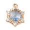 Brass with Cubic Zirconia Pendants, Cadmium Free & Nickel Free & Lead Free, Real 14K Gold Plated, Hexagram, Light Steel Blue, 17.5x13x5mm, Hole: 1.4mm