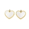 Natural Shell Charms, Ion Plating(IP) 304 Stainless Steel Heart Charms, Manual Polishing, Real 18K Gold Plated, 12.5x12.5x1.5mm, Hole: 1.6mm