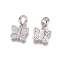 Brass Micro Pave Cubic Zirconia European Dangle Charms, Large Hole Pendants, Butterfly, Clear, Platinum, 21mm, Butterfly: 12.5x13.5x2mm, Hole: 5mm