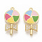 Brass Micro Pave Clear Cubic Zirconia Pendants, with Enamel, Nickel Free, Real 18K Gold Plated, Lollipop 19.5x10.5x3mm, Hole: 1mm