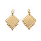 304 Stainless Steel Pendant Cabochon Settings, with Jump Rings, Rhombus, Real 14K Gold Plated, Tray: 11x11mm, Side Length: 10x10mm, 17.5x13x2mm, Jump Ring: 3.8x0.5mm, 2.8mm inner diameter