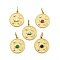 304 Stainless Steel Gemstone Pendants, with Jump Ring, Flat Round Charms, Ion Plating(IP), Real 14K Gold Plated, 19x16.5x4mm, Hole: 4x2.5mm