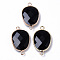 Natural Dyed & Heated Black Agate Links Connectors, with Light Gold Plated Edge Brass Loops, Oval, Faceted, 30.5~31.5x17.5x5~6mm, Hole: 2mm