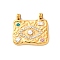 304 Stainless Steel Rhinestone Pendants, with Shell, Ion Plating(IP), Rectangle with Eye Charm, Real 14K Gold Plated, 19.5x20.5x3mm, Hole: 2.5mm