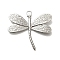 Anti-Tarnish 304 Stainless Steel Pendants, Dragonfly Charm, Stainless Steel Color, 41.5x44x2.5mm, Hole: 4mm