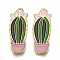 Alloy Enamel Pendants, Cactus, Light Gold, Green, 31x11x2mm, Hole: 1.5mm