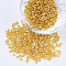Glass Cylinder Beads, Seed Beads, Silver Lined, Round Hole, Gold, 1.5~2x1~2mm, Hole: 0.8mm, about 8000pcs/bag, about 85~95g/bag