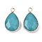 Natural White Jade Pendants, with Golden Plated Brass Edge and Loop, Teardrop, Faceted, Dyed, 24x14.5x6.5mm, Hole: 2mm
