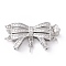 3-Strand 6-Hole Brass Micro Pave Clear Cubic Zirconia Box Clasps, Multi-Strand Clasps, with Pin for Half Drilled Beads, Bowknot, Platinum, 28.5x16x5.5mm, Hole: 2.6mm, Pin: 0.8mm