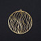 201 Stainless Steel Filigree Charms, Flat Round with Wave Pattern, Golden, 39x36.5x1mm, Hole: 1.6mm