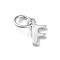 925 Sterling Silver Letter Charms, with Jump Rings and 925 Stamp, Silver Color Plated, Letter F, 7.5x5.5x0.8mm, Hole: 4mm