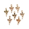 Glass Connector Charms, Brass Clear Cubic Zirconia Flower Links, Cadmium Free & Nickel Free & Lead Free, Mixed Color, Light Gold, 19.5x10.5x4mm, Hole: 1.4mm and 1.8mm