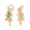 Brass Micro Pave Colorful Cubic Zirconia Charms, Cadmium Free & Nickel Free & Lead Free, with Jump Ring, Gecko, Real 18K Gold Plated, 15x5x2mm, Hole: 3.2mm